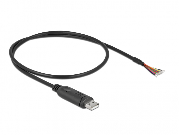 Adapterkabel USB 2.0 Typ-A zu seriell RS-232 mit 9 offenen Kabelenden + Schirmung 0,5 m, Delock® [90