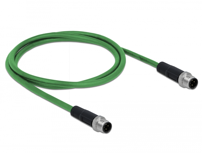 Netzwerkkabel M12 4 Pin D-kodiert Stecker an Stecker TPU, grün, 1 m, Delock® [85917]