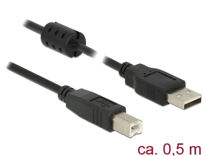 USB Kabel 2.0 Typ-A Stecker an USB 2.0 Typ-B Stecker, schwarz, 0,5m, Delock® [84894]
