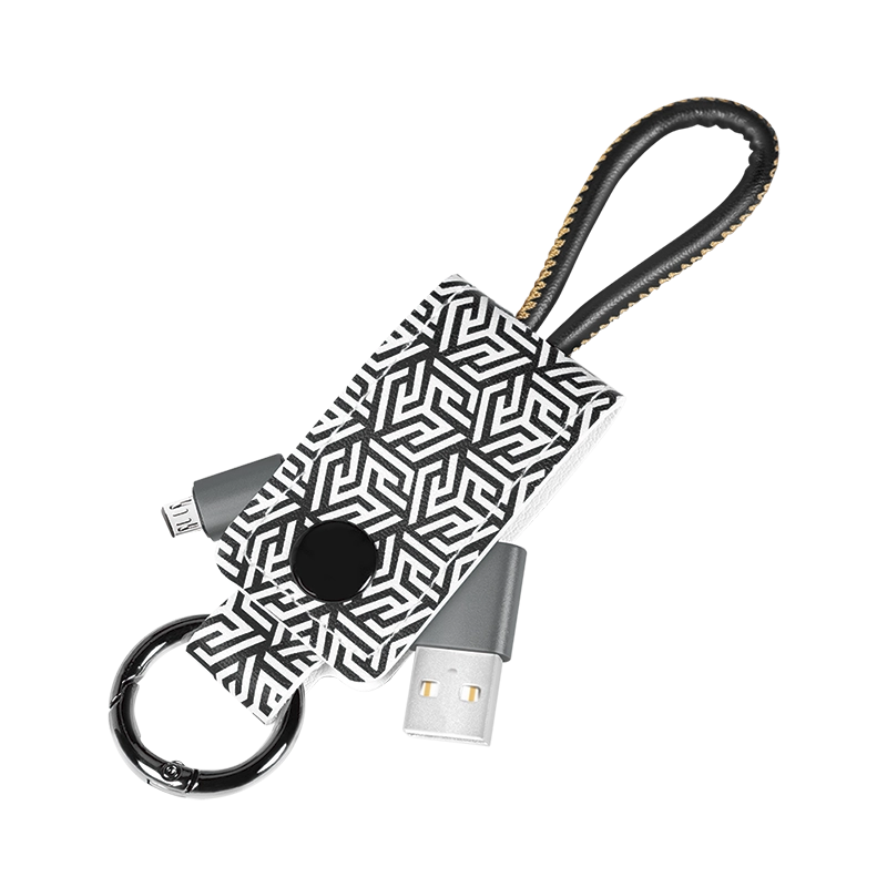 USB 2.0-Kabel, USB-A/M zu Micro-USB/M, Schlüsselring, schwarz/grau, 0,22 m