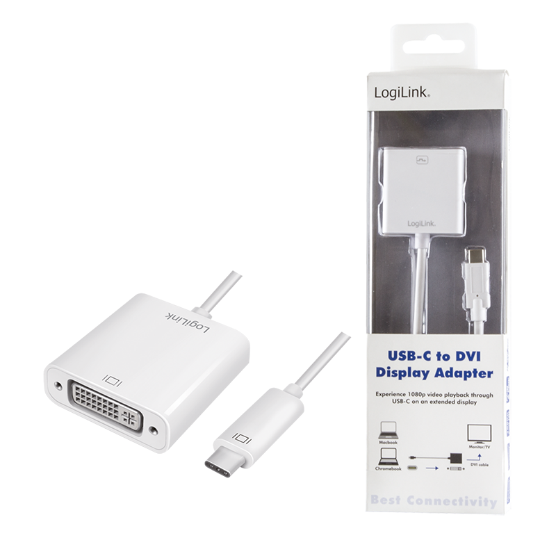 USB 3.2 Gen1 Type-C Adapter, C/M zu DVI-D/F, 1080p, weiß, 0,15 m