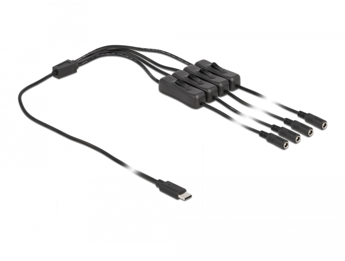 Kabel USB Type-C™ Stecker zu 4 x DC 5,5 x 2,1 mm Buchse mit Schalter 1 m, Delock® [86802]