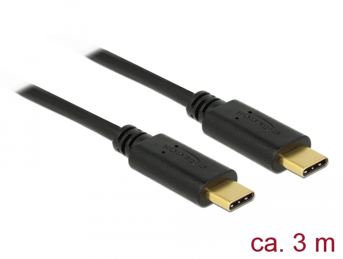 USB 2.0 Kabel Type C™ zu Type C™, 3A, schwarz, 3m, Delock® [83867]
