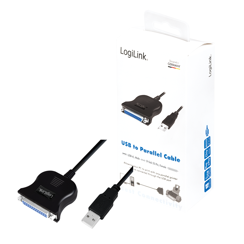 USB 1.1-Kabel, USB-A/M zu DB25/M, bidirekt, schwarz, 1,8 m