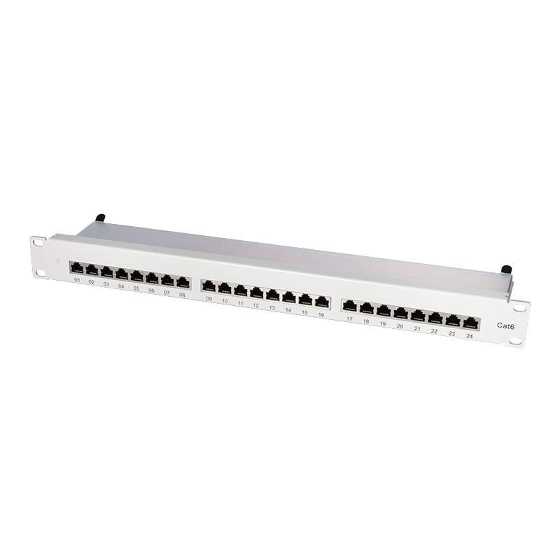 Cat.6 Patchpanel 24 Ports geschirmt, 19 Zoll Einbau, hellgrau, PrimeLine
