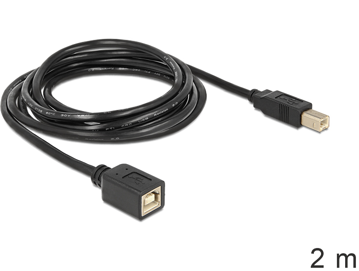 Verlängerungskabel USB 2.0 B Stecker an B Buchse, schwarz, 2m, Delock® [83427]