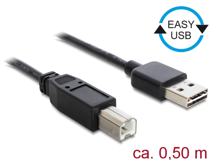 Kabel EASY-USB 2.0 Typ-A Stecker an USB 2.0 Typ-B Stecker, schwarz, 0,5 m, Delock® [83684]