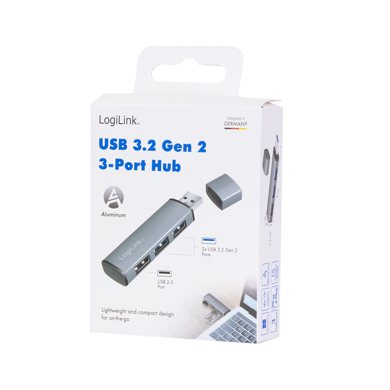 USB 3.2 Gen2, 3-Port Hub, mit Aluminiumgehäuse