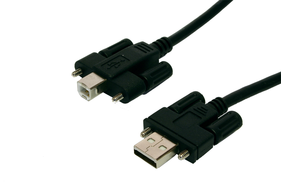 USB 3.0 Anschlusskabel Stecker A an Stecker B, mit Rändelschrauben, schwarz, 2m, Exsys® [EX-K1572V]