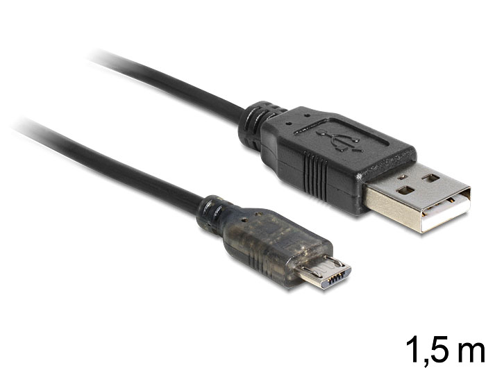 Daten- und Ladekabel USB zu micro USB mit LED Anzeige, 1,5m schwarz, Delock® [83272]