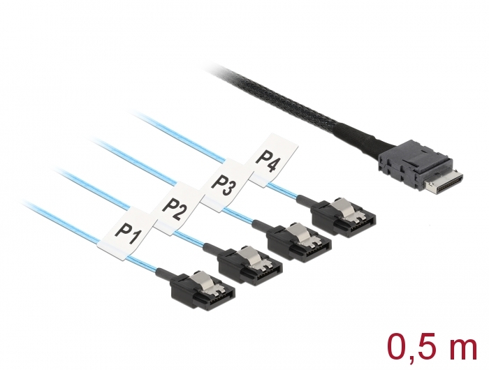 Kabel OCuLink SFF-8611 > 4 x SATA 7 Pin 0,5 m Metall, Delock® [85468]