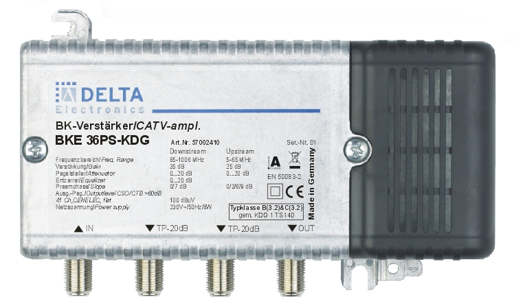 Hausanschlussverstärker KDG B (3.2) und C (3.2) 1 GHz 35 dB Verstärkung, RW 65 MHz 25 dB mit Pegelsteller