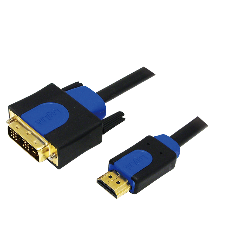 HDMI-Kabel, A/M zu DVI/M, 1080p, bidirekt, schwarz/blau, 10 m