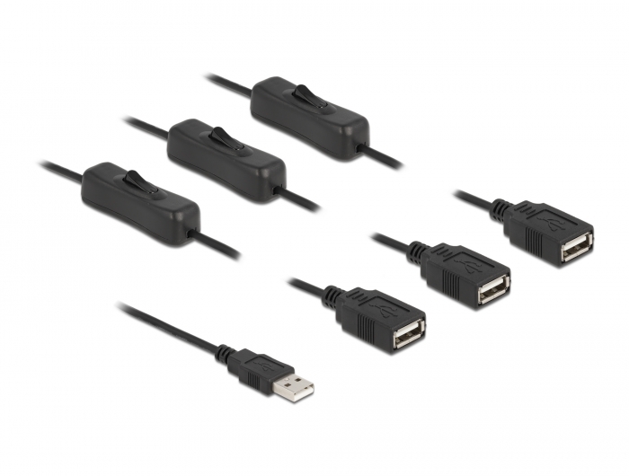 Kabel USB Typ-A Stecker zu 3 x USB Typ-A Buchse mit Schalter 1 m, Delock® [86804]