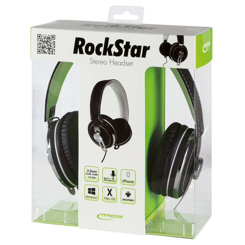 Stereo-Headset, 1x 3,5-mm-Klinkenstecker, RockStar, schwarz/weiß