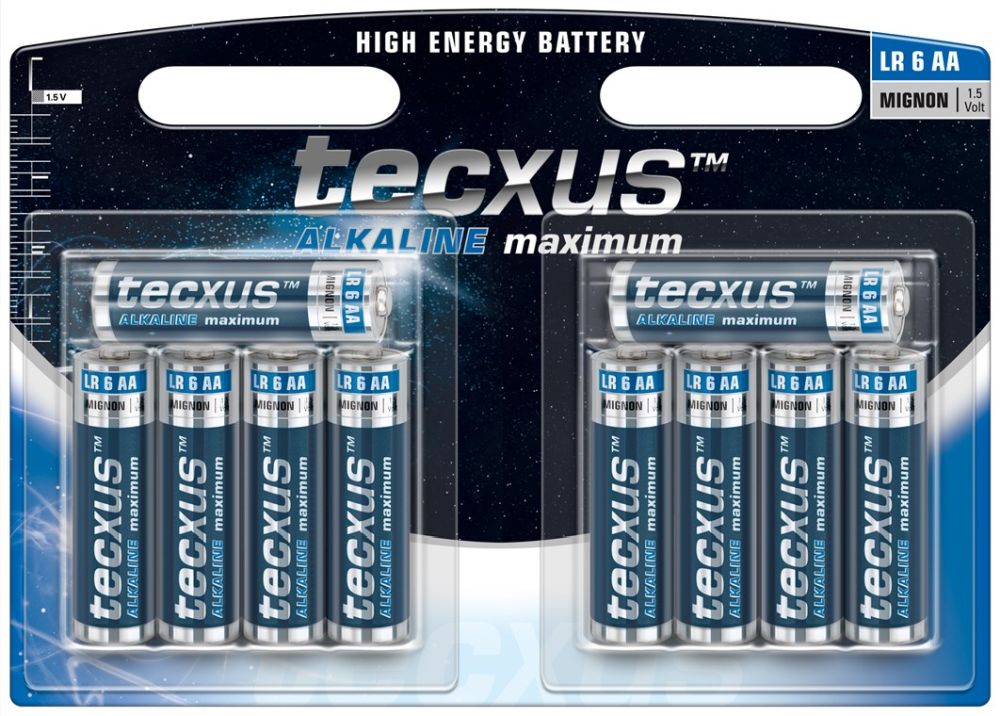 Tecxus® Batterie (High Energy) Alkali Mignon LR 6  (AA) 1,5V, 8erPack in Blister (2 for free)