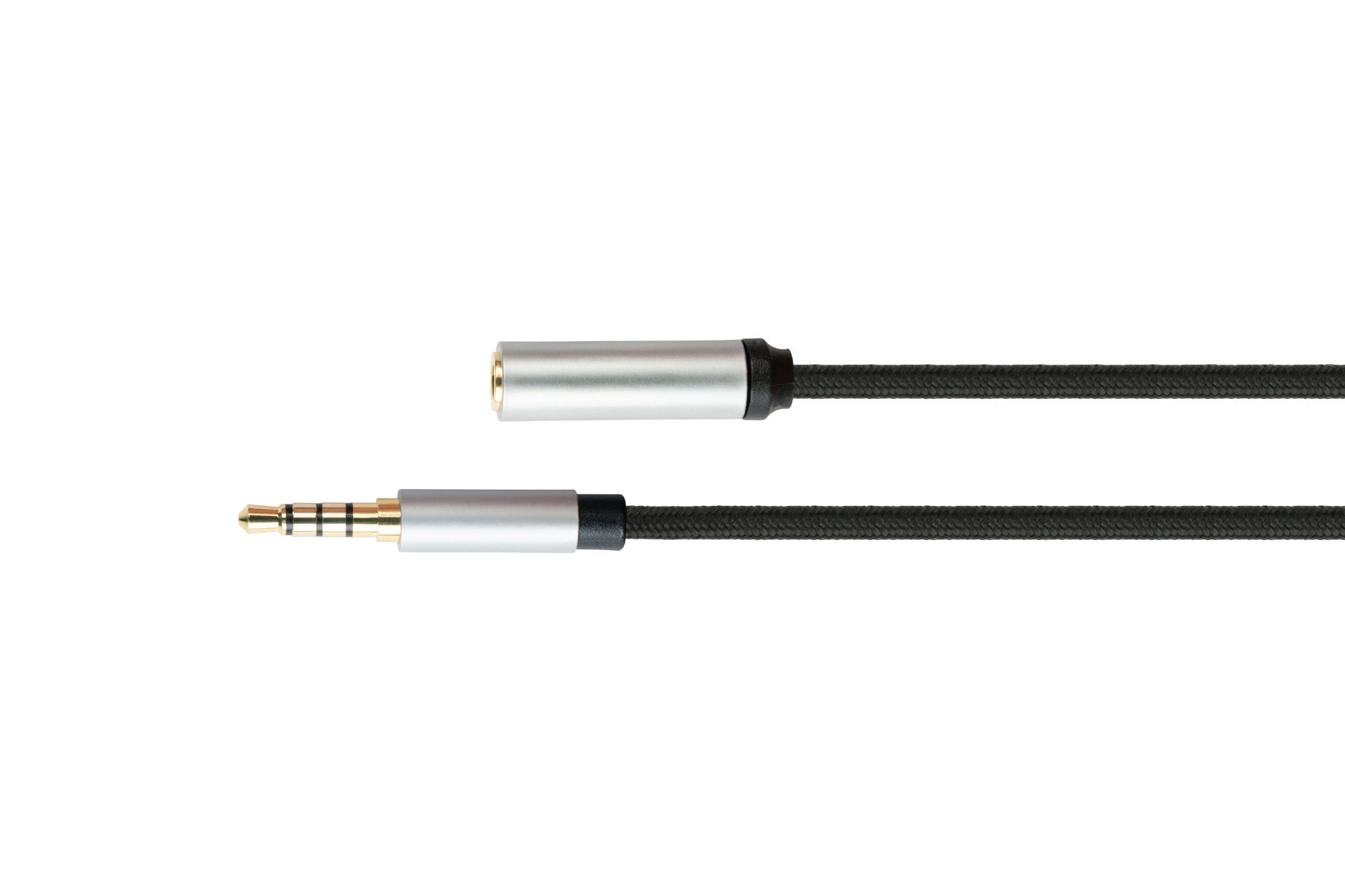 Audio Verlängerungskabel High-Quality, 4-poliger 3,5mm Klinkenstecker an Klinkenbuchse, Textilmantel