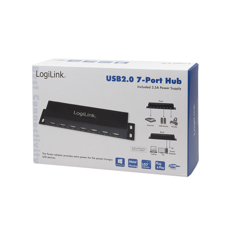 USB 2.0 Hub, 7-Port, Metall
