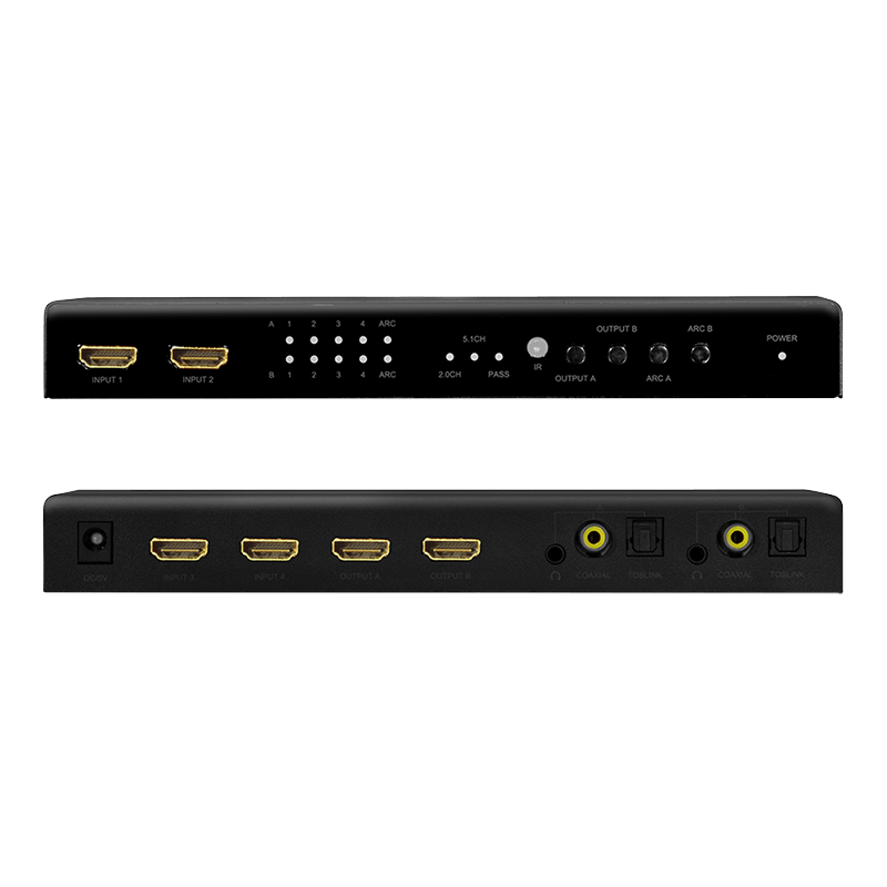 HDMI-Switch, 4x2-Port, Matrix, 4K/60 Hz, HDR, ARC, Scaler, RC
