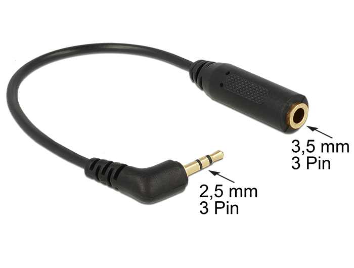 Audiokabel Klinkenstecker 2,5 mm 3 Pin an Klinkenbuchse 3,5 mm 3 Pin gewinkelt, Delock® [65672]