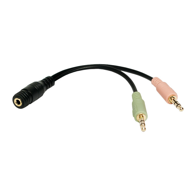 Audio-Kabel, 2x 3,5 mm 3-Pin/M zu 3,5 mm 4-Pin/F, schwarz, 0,15 m