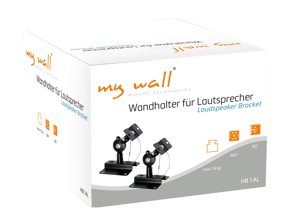Wandhalter für Lautsprecher, Belastung bis 15 kg, Wandabstand 140mm, schwarz, My Wall®