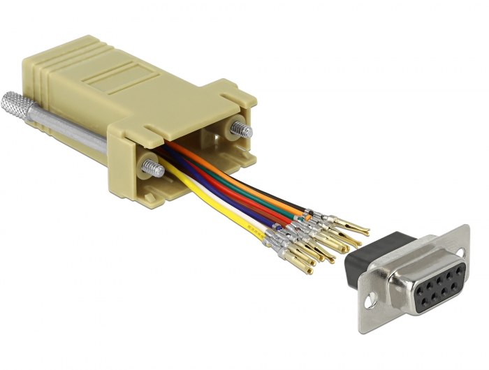 Adapter Sub-D 9 Pin Buchse an RJ45 Buchse, Montagesatz, grau