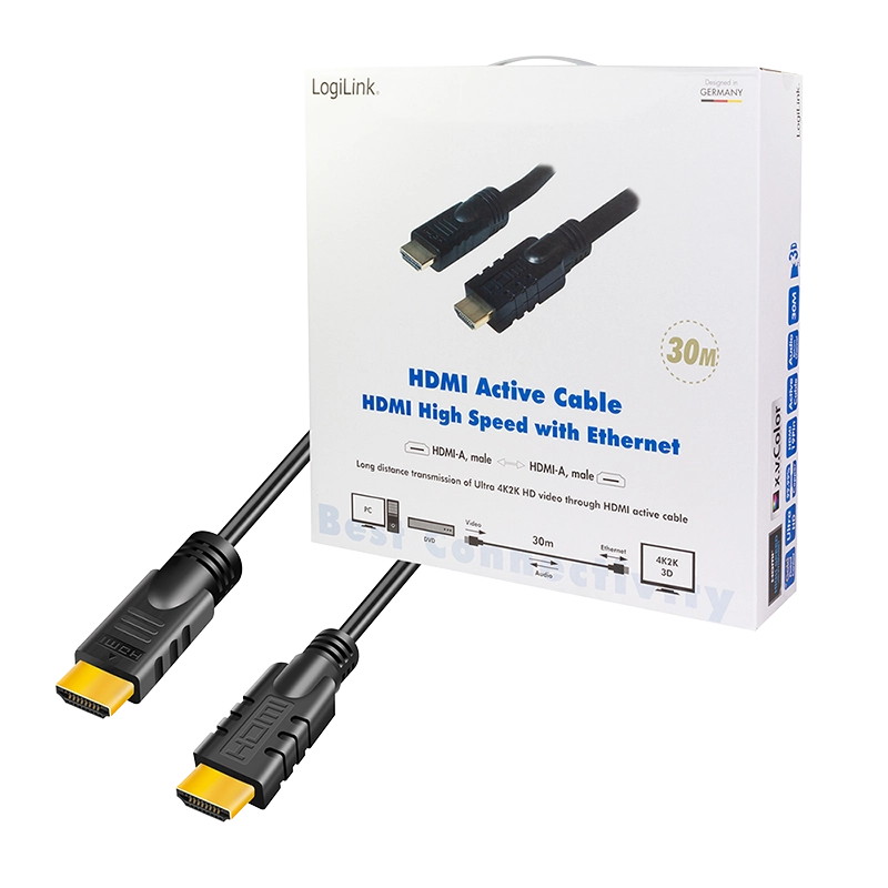 HDMI-Kabel, A/M zu A/M, 4K/30 Hz, Verstärker, schwarz, 30 m
