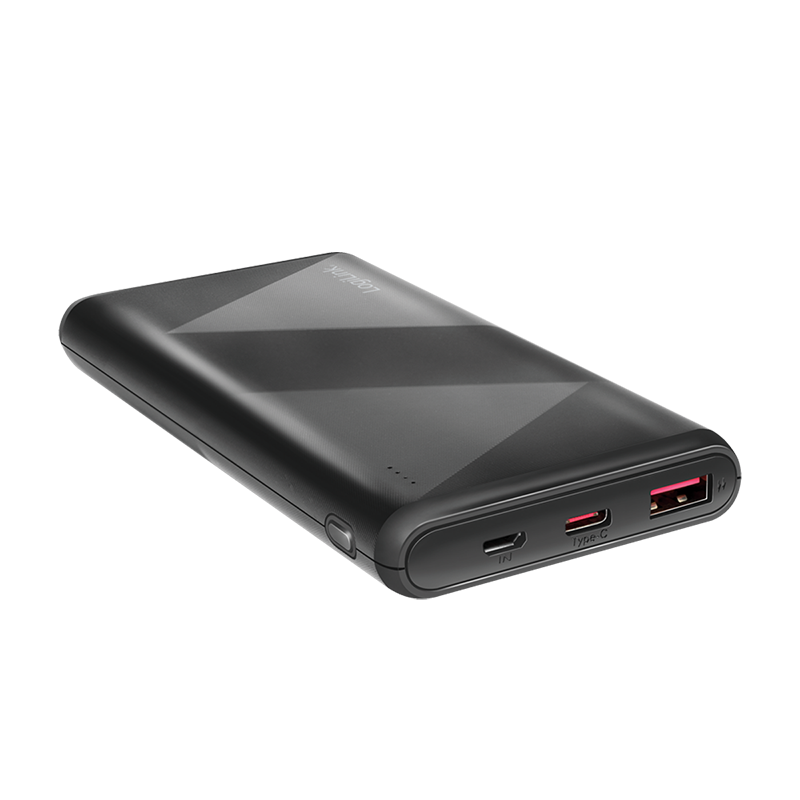 Powerbank 10000 mAh, 1x USB-A QC 3.0 & 1x USB-C PD 2.0, 2-in-1 Kabel