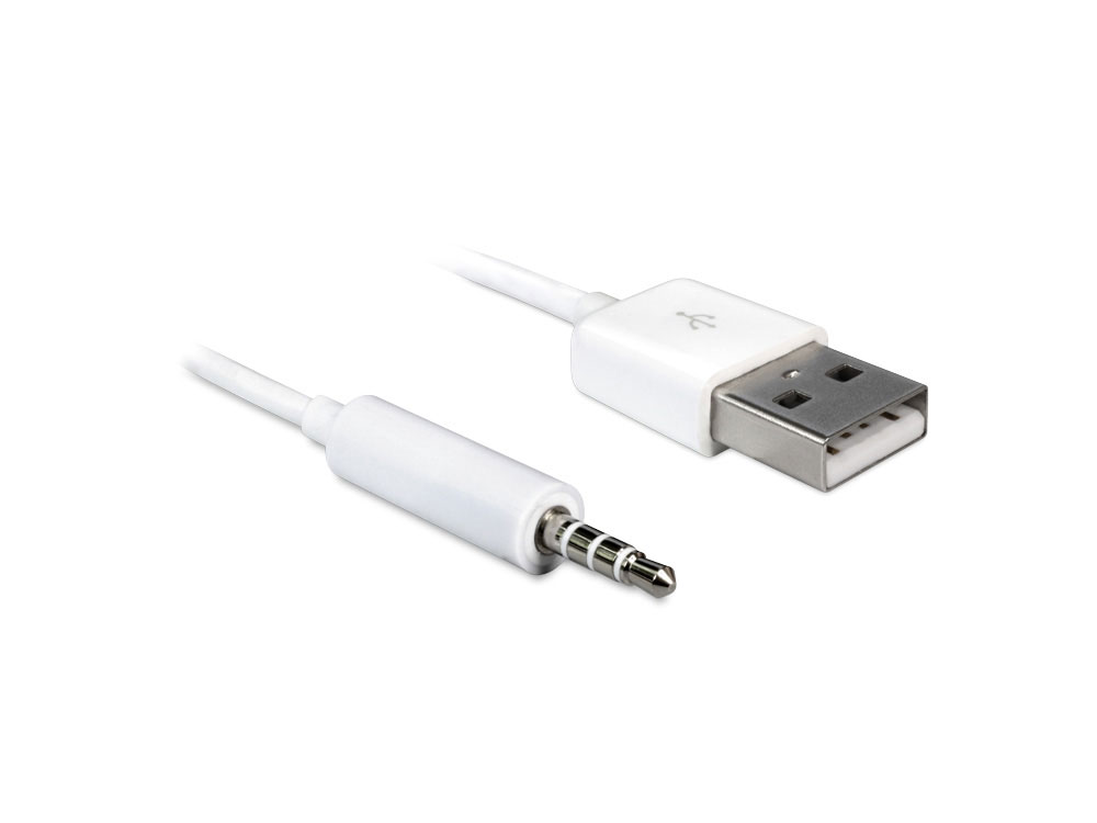 Anschlusskabel USB A Stecker an Klinke 3,5mm Stecker 4 Pin IPod Shuffle, weiß, 1m, Delock® [83182]