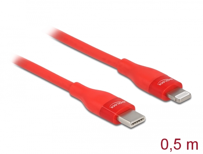 Daten- und Ladekabel USB Type-C™ zu Lightning™ für iPhone™, iPad™ und iPod™ rot 0,5 m MFi, Delock® [