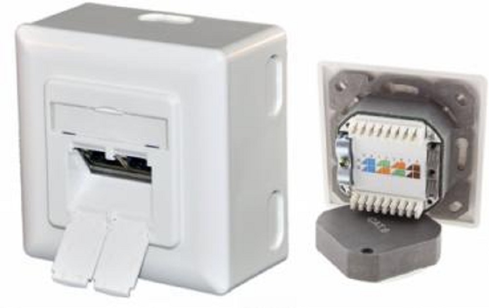 Aufputz CAT6e Netzwerkdose Class E 10/100/1000MBit/s 2xRJ45 weiß