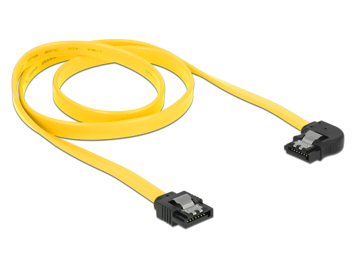 Kabel SATA 6 Gb/s Stecker gerade an SATA Stecker links gewinkelt 70 cm gelb Metall, Delock® [82826]