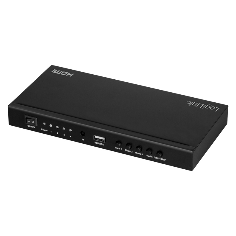 HDMI-Switch 4x1-Port, Multiviewer, 1080p/60 Hz, Scaler, Seamless, RC