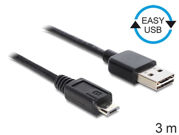 Anschlusskabel USB 2.0 EASY Stecker A an micro Stecker B, schwarz, 3m, Delock® [83368]