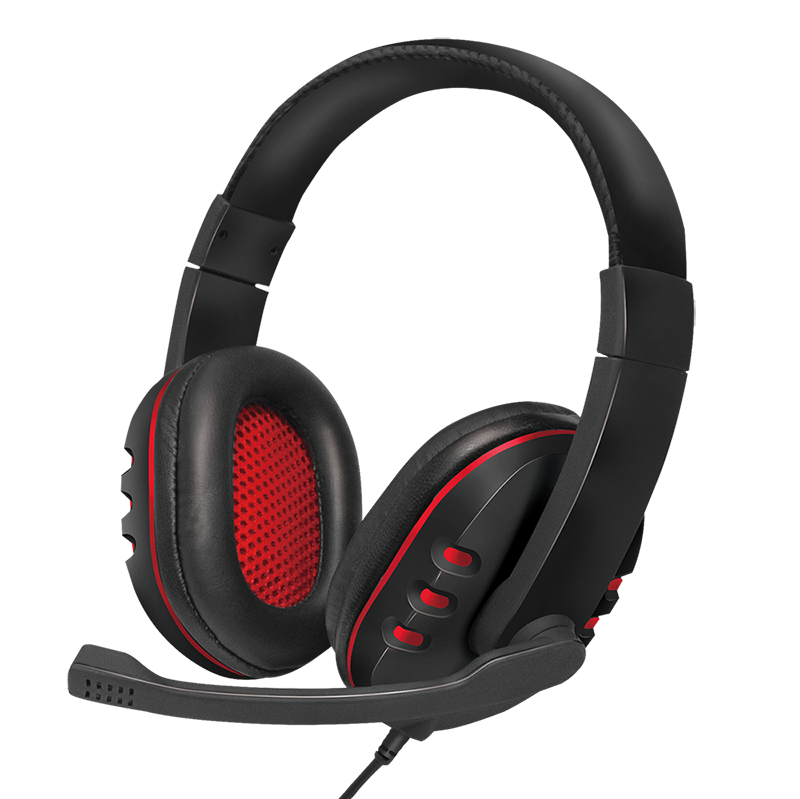 Stereo-Headset, 1x USB-A-Stecker, Bügelmikrofon, Gaming, schwarz/rot