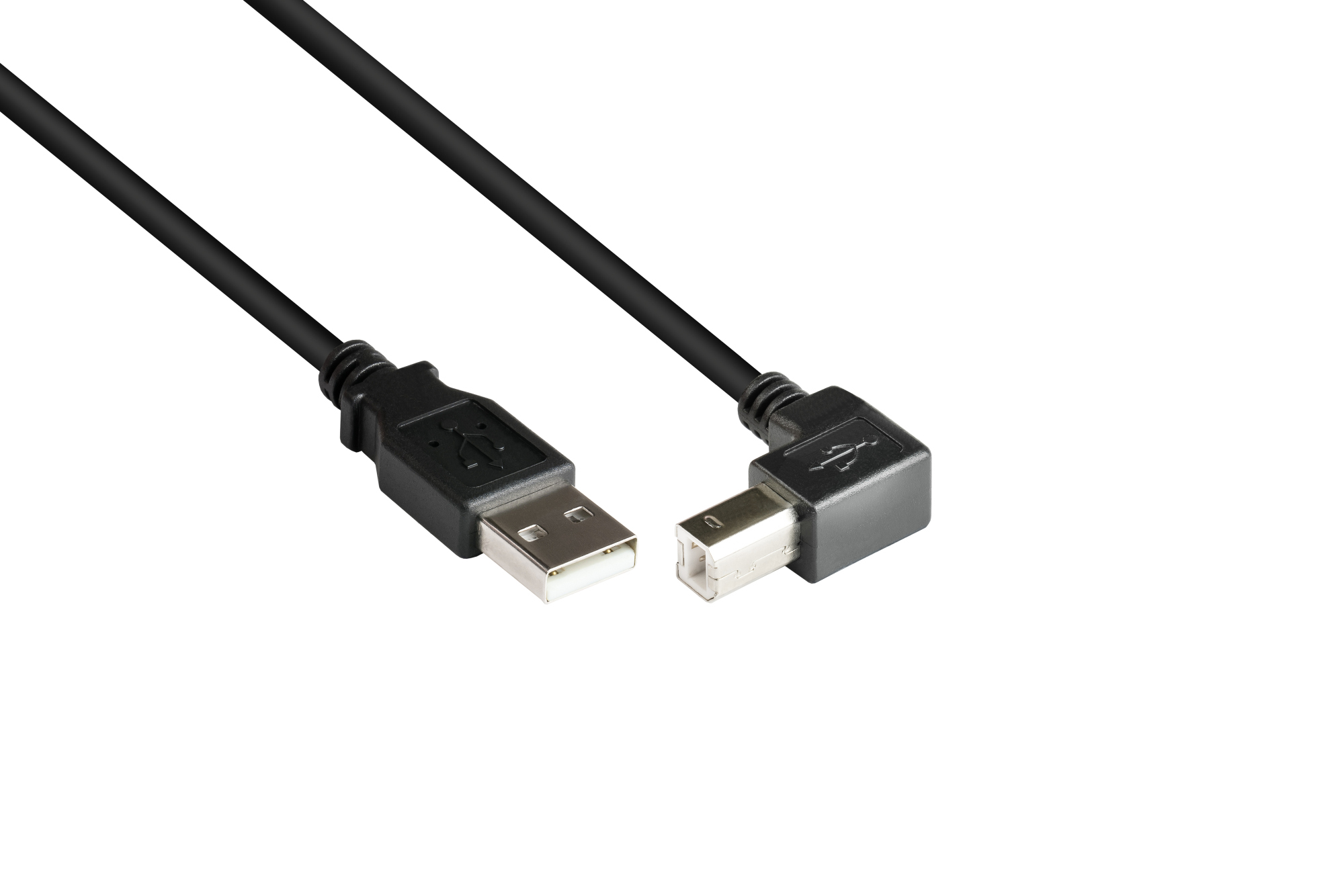 Anschlusskabel USB 2.0 Stecker A an Stecker B nach unten gewinkelt, 5m, Good Connections®