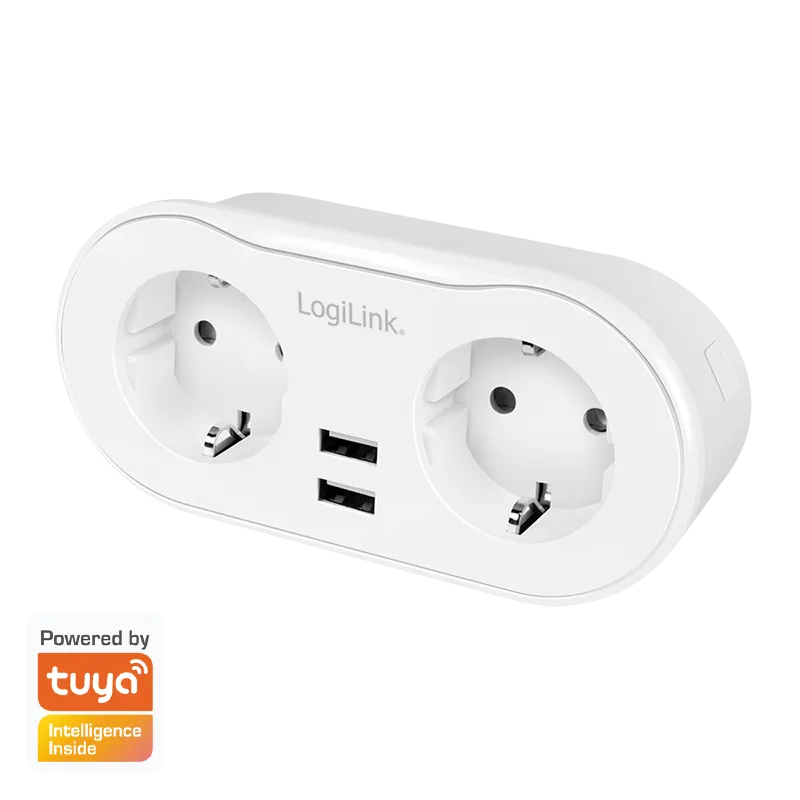 Wi-Fi Smart Plug Stromstecker 2-fach (CEE7/3), 2x USB, Tuya kompatibel