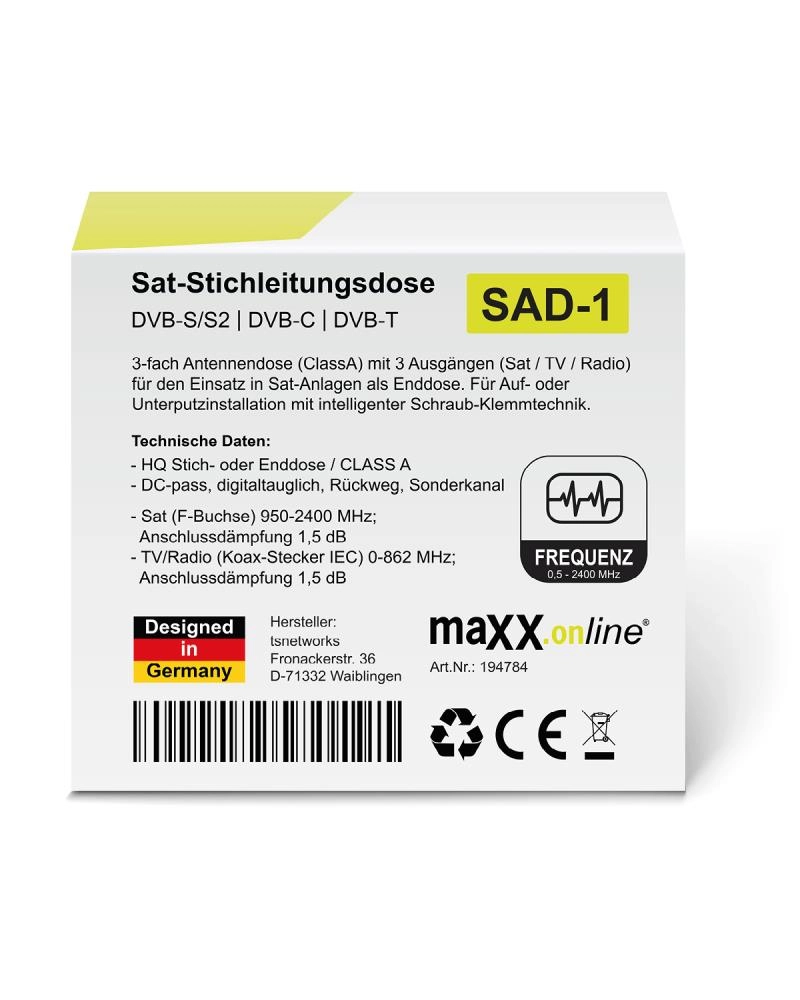3loch SAT-Dose Enddose, unicable tauglich, DC pass