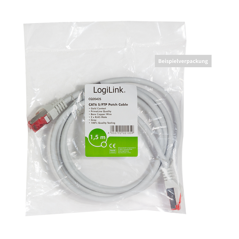 Patchkabel PrimeLine, Cat.6, S/FTP, grau, 2 m