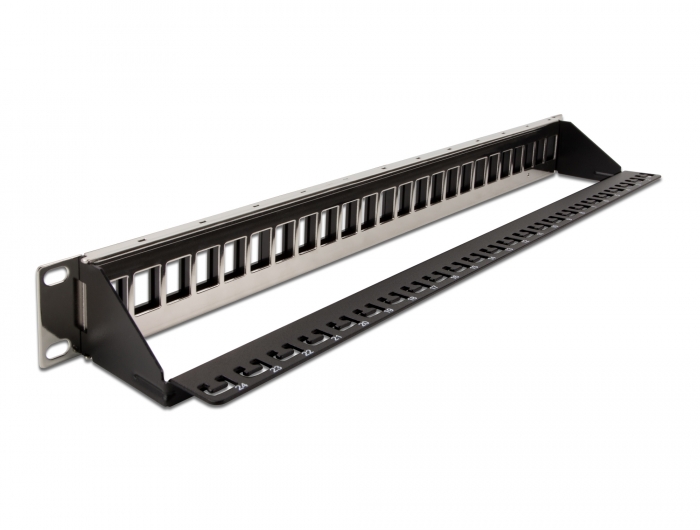 19" Keystone Patchpanel 24 Port mit Entlastungsschiene schwarz, Delock® [66865]