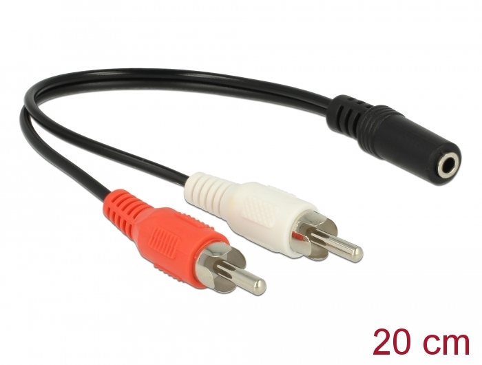 Audio Kabel 2x Cinchstecker an 1x 3,5mm 3-Pin Klinkenbuchse, 0,2m, Delock® [85806]