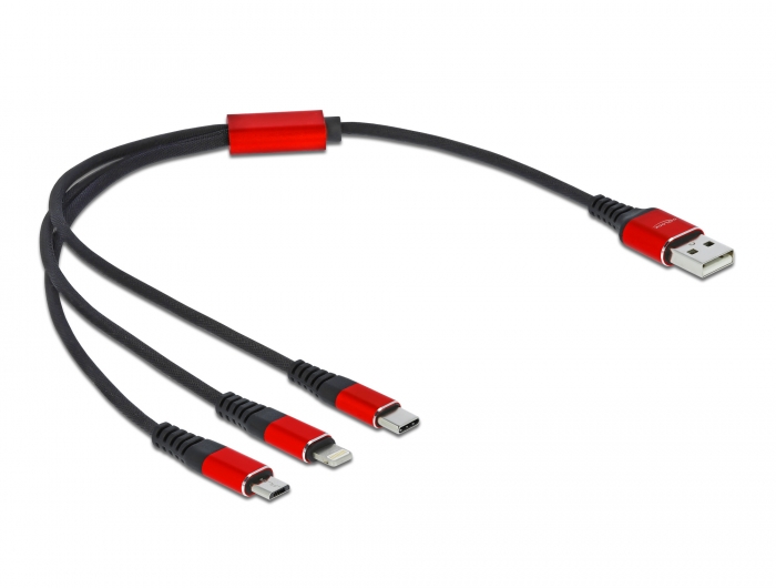 USB Ladekabel 3 in 1 Typ-A zu Lightning™ / 2 x USB Type-C™ 30 cm, Delock® [86708]