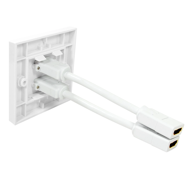 HDMI-Wanddose, 2-fach, mit 2x HDMI-A Kabel F/F, 4K/30 Hz, weiß