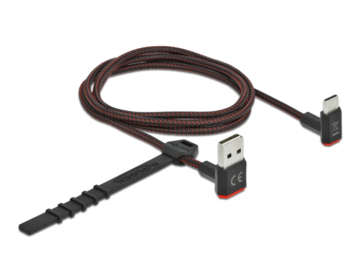 EASY-USB 2.0 Kabel Typ-A Stecker zu USB Type-C™ Stecker gewinkelt oben / unten 1 m schwarz, Delock®