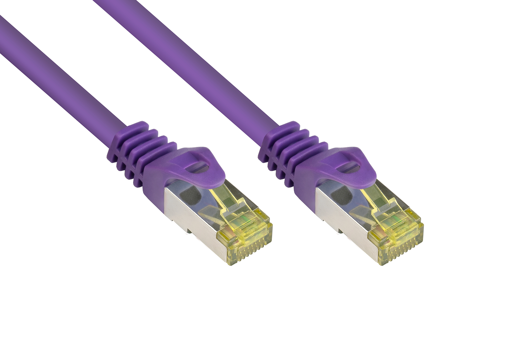 RJ45 Patchkabel mit Cat. 7 Rohkabel und Rastnasenschutz (RNS®), S/FTP, PiMF, halogenfrei, 500MHz, OF