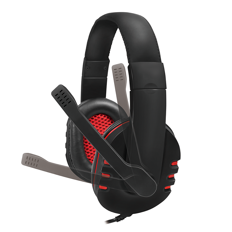 Stereo-Headset, 1x USB-A-Stecker, Bügelmikrofon, Gaming, schwarz/rot