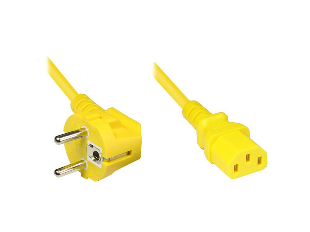 Netzkabel Schutzkontakt-Stecker an Kaltgeräte-Buchse, Typ F an C13, 3m, gelb, Good Connections®