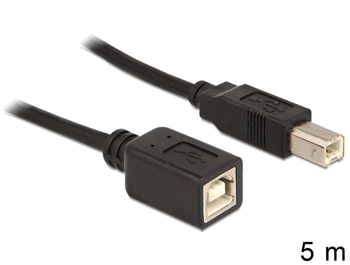 Verlängerungskabel USB 2.0 B Stecker an B Buchse, schwarz, 5m, Delock® [83429]