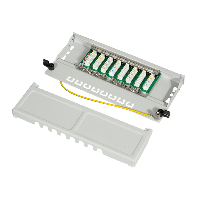 Cat.6 Mini Patchpanel 8 Ports geschirmt, Desktop, 0,5 HE, lichtgrau